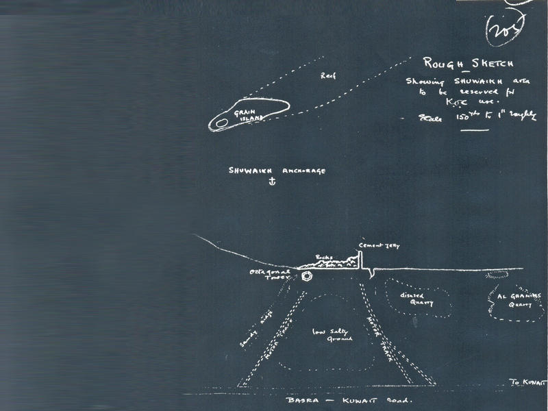 كروكي يعود إلى عام 1936 يوضح موقع جزيرة الشويخ (القرين) ومعالم أخرى حولها