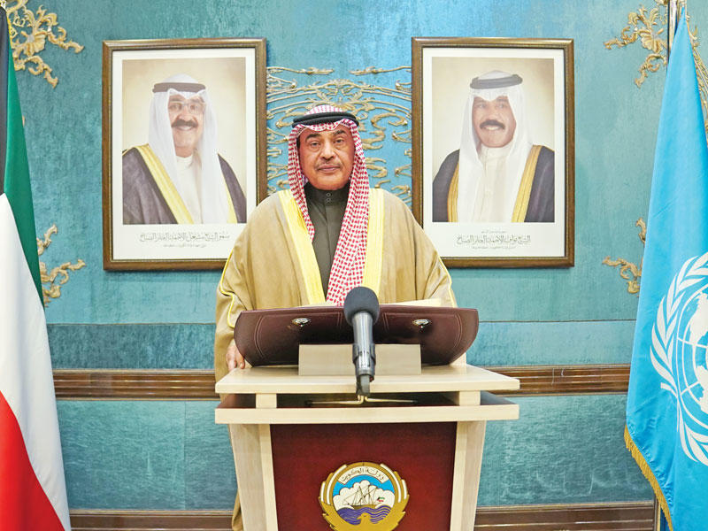 رئيس مجلس الوزراء، سمو الشيخ صباح الخالد خلال إلقاء كلمته