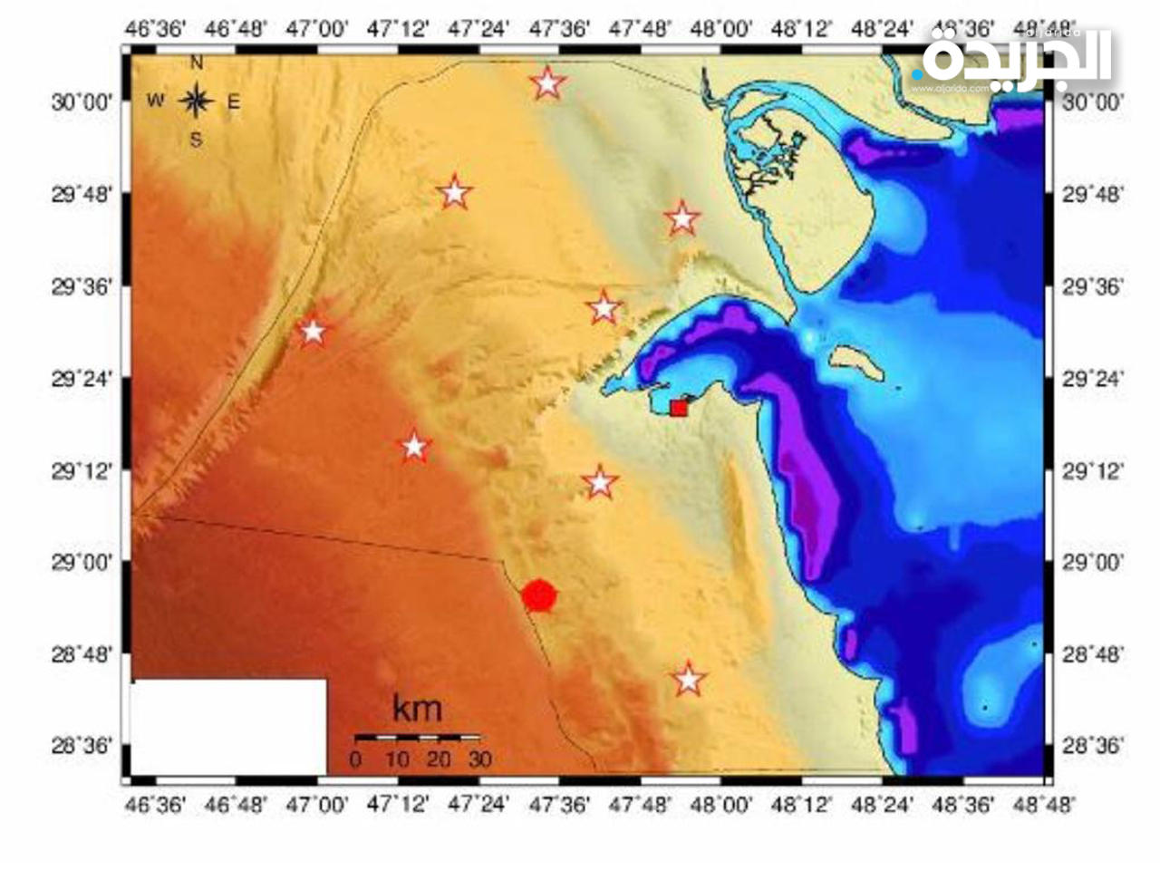 موقع الهزة الارضية