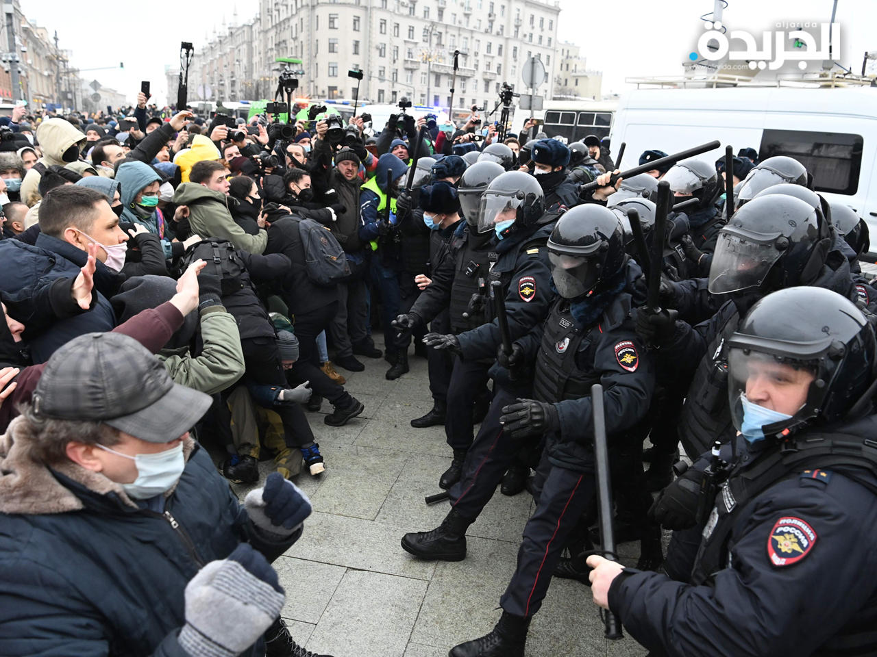 جانب من الاحتجاجات المطالبة بإطلاق سراح المعارض الروسي نافالني