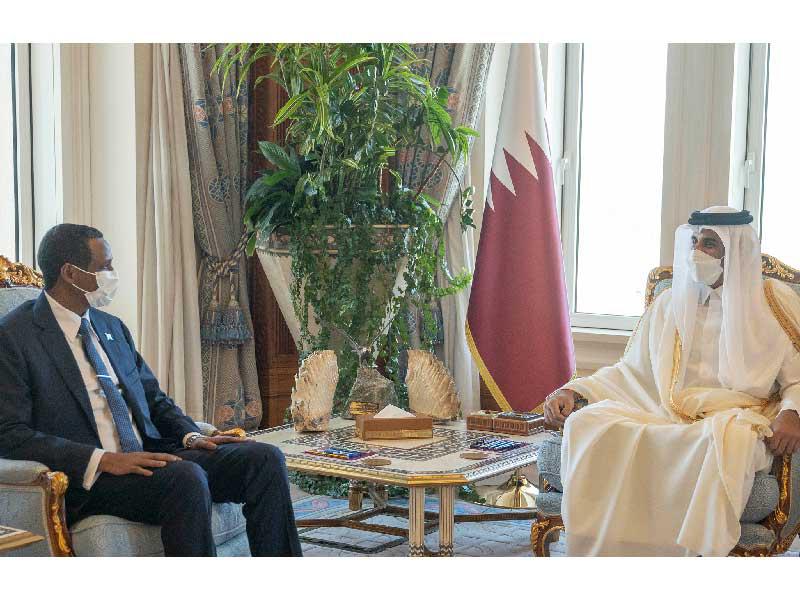 أمير قطر الشيخ تميم بن حمد مع النائب الأول لرئيس مجلس السيادة الانتقالي السوداني الفريق أول محمد حمدان دقلو 