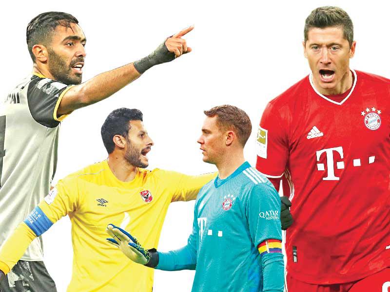 لاعبا بايرن ميونخ ليفاندوفسكي ومانويل نوير-لاعبا الأهلي المصري محمد الشناوي وحسين الشحات