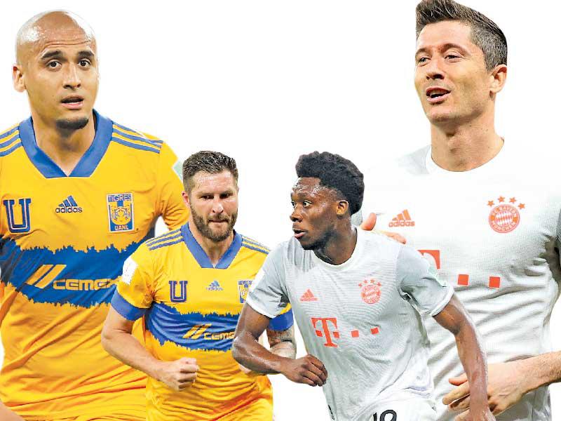 لاعبا بايرن ميونخ ليفاندوفسكي والفونسو ديفيس- لاعبا تيغريس جينياك ولويس رودريغيز