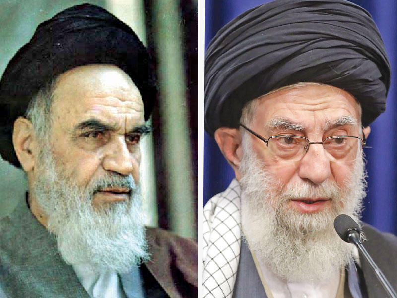 المرشد الأعلى الإيراني علي خامنئي  - مؤسس الجمهورية الإسلامية آية الله روح الله الخميني