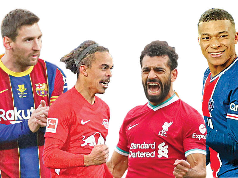 مبابي نجم سان جرمان-محمد صلاح نجم ليفربول-بولسون نجم لايبزيغ-ليونيل ميسي نجم برشلونة