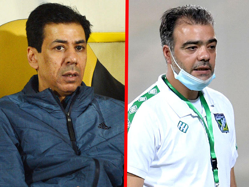 مدير الفريق الأول لكرة القدم بالنادي العربي أحمد النجار- مدرب النصر أحمد عبدالكريم