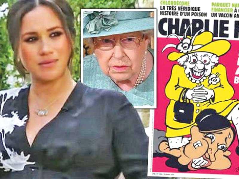 رسم كاريكاتوري مسيء للملكة إليزابيث والممثلة الأميركية السابقة ميغان ماركل