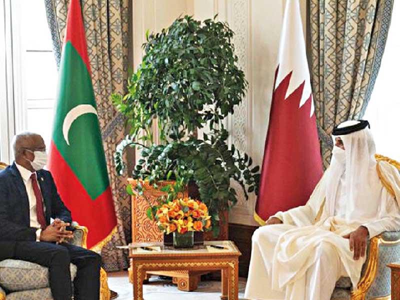 أمير قطر تميم بن حمد مع رئيس جمهورية المالديف إبراهيم صلح 