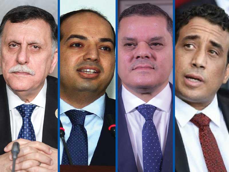 رئيس المجلس الرئاسي الليبي محمد المنفي  - رئيس الوزراء الليبي عبدالحميد دبيبة - نائب رئيس الوزراء في حكومة الوفاق الوطني أحمد معيتيق- خليفة حفتر