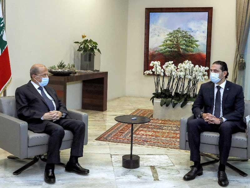 رئيس الجمهورية ميشال عون مستقبلاً رئيس ​​​​​​الحكومة​ سعد الحريري​​​ في القصر الجمهوري أمس (أ ف ب)