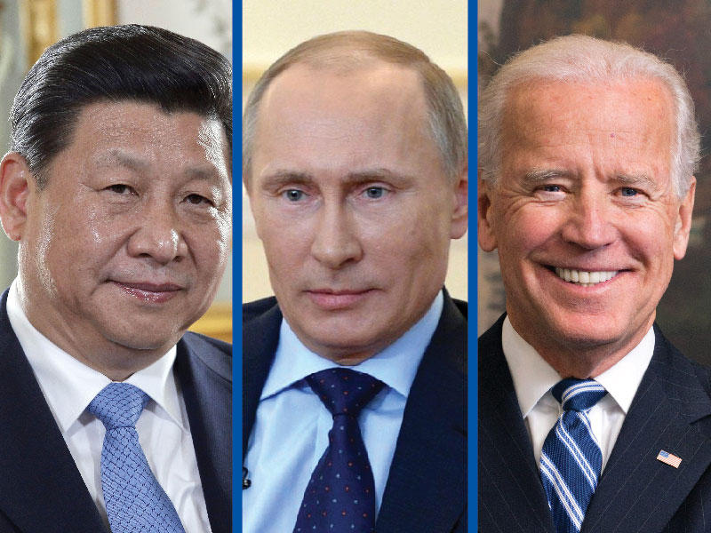 الرئيس الأمريكي جو بايدن - الرئيس الروسي فلاديمير بوتين - الرئيس الصيني شي جين بينغ 