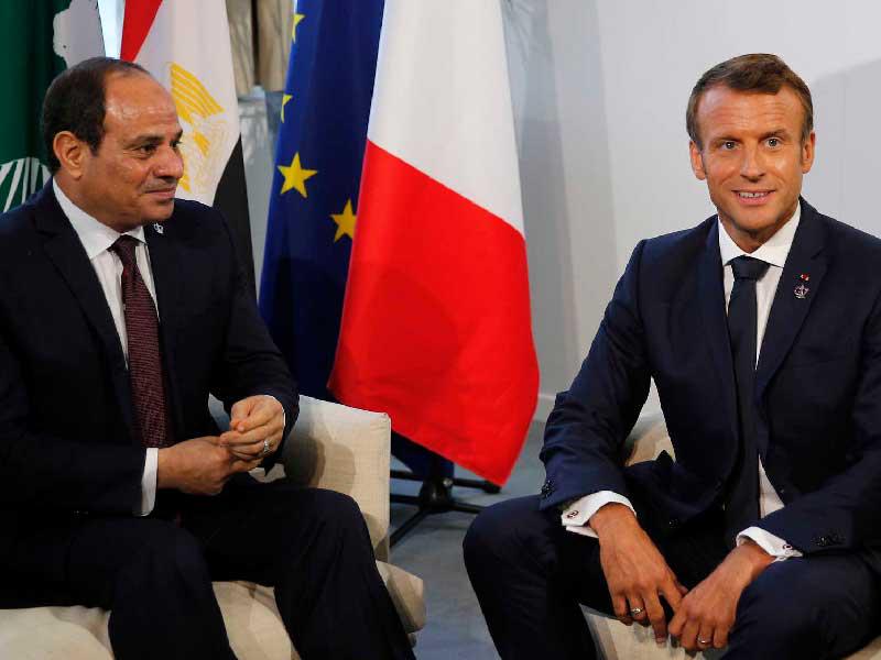 الرئيس المصري عبدالفتاح السيسي ونظير الفرنسي إيمانويل ماكرون يبحثان سد النهضة وليبيا