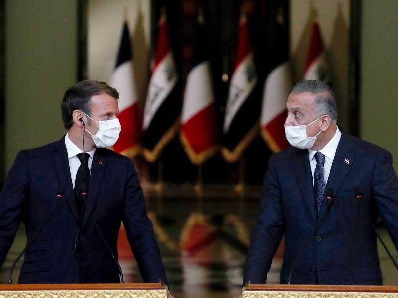 رئيس مجلس الوزراء العراقي، مصطفى الكاظمي مع الرئيس الفرنسي إيمانويل ماكرون 