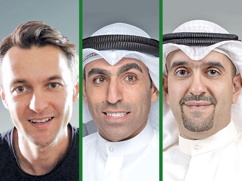 خلدون الطبطبائي الرئيس التنفيذي للشركة الكويتية للمقاصة - فهد البشر مدير علاقات المستثمرين في بورصة الكويت - مايكل شوجناكي الشريك المؤسس والعضو المنتدب لشركة كلوسير (Closir)