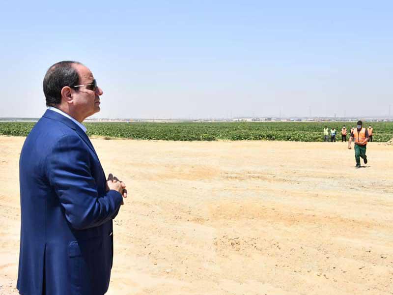 الرئيس عبدالفتاح السيسي يتفقد مشروع مستقبل مصر الزراعي بالصحراء الغربية أمس الأول (صفحة الرئاسة)