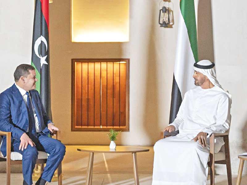 ولي عهد أبوظبي محمد بن زايد مع رئيس حكومة الوحدة الوطنية الليبية عبدالحميد الدبيبة