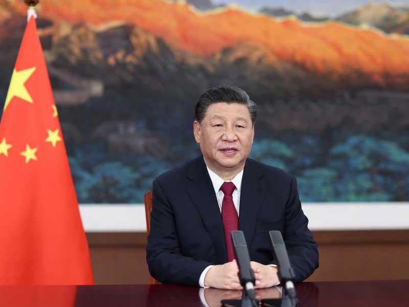 الرئيس الصيني يلقي كلمته عبر الفيديو في حفل افتتاح المؤتمر السنوي لمنتدى بوآو الآسيوي أمس (شينخوا)