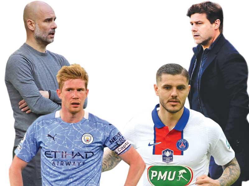 بوكيتينو مدرب باريس-إيكاردي نجم سان جرمان-دي بروين نجم مانشستر سيتي-غوارديولا مدرب السيتي