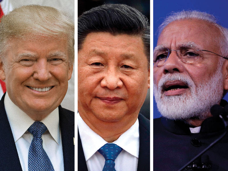 رئيس الوزراء الهندي ناريندرا مودي - الرئيس الصيني شي جين بينغ - الرئيس الأمريكي دونالد ترامب 