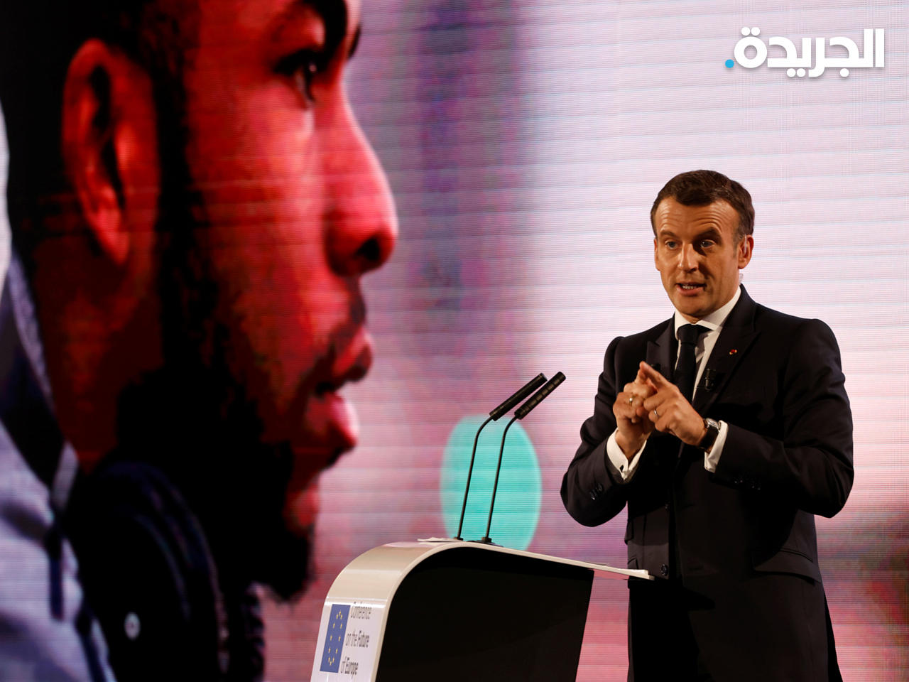 الرئيس الفرنسي ايمانويل ماكرون خلال المؤتمر