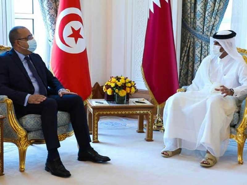 أمير قطر الشيخ تميم بن حمد مع رئيس الحكومة التونسية هشام المشيشي 