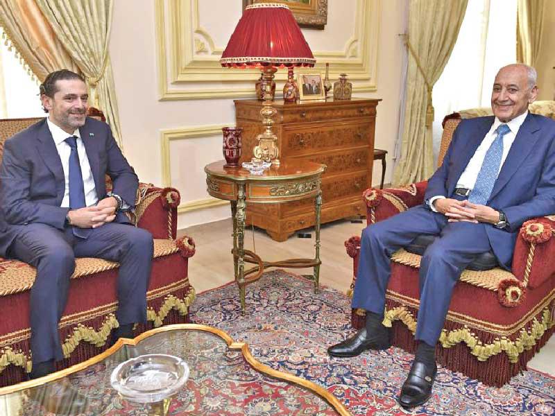 رئيس مجلس النواب نبيه بري مستقبلاً الرئيس المكلف تشكيل الحكومة اللبنانية سعد الحريري 