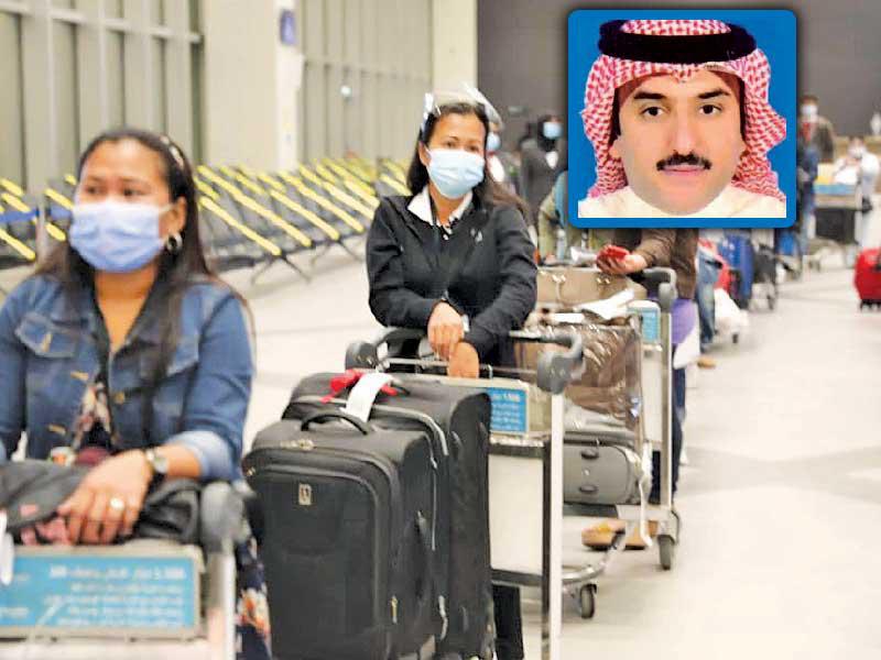 صورة أرشيفية لعمالة فلبينية ويظهر في الإطار  رئيس اللجنة التطوعية لمتابعة أوضاع العمالة المنزلية (قيد الإشهار)، بسام الشمري