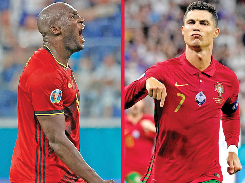 نجم المنتخب البرتغالي كريستيانو رونالدو - نجم المنتخب البلجيكي روميلو لوكاكو