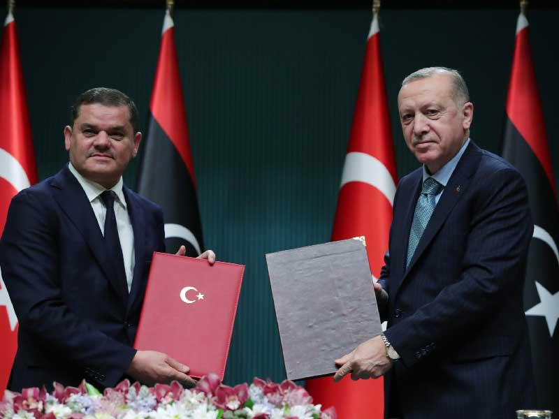 الرئيس التركي رجب طيب إردوغان، ورئيس حكومة الوحدة الوطنية الليبية عبدالحميد الدبيبة