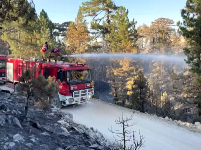 فريق الإطفاء الكويتي خلال إخماد حرائق الغابات في تركيا