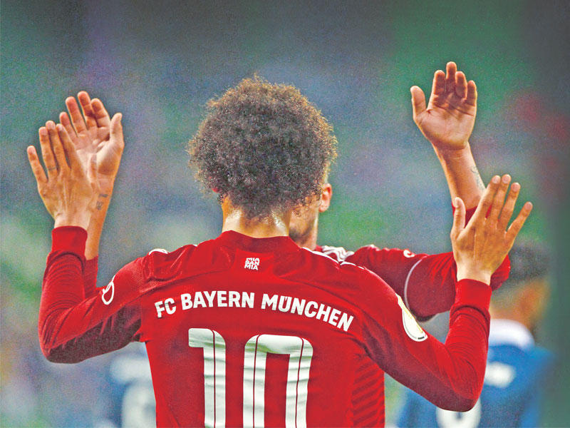 احتفال لاعبي بايرن ميونيخ في مباراة سابقة 