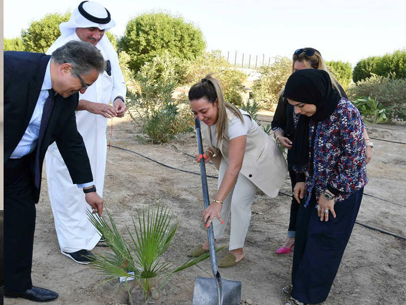 الممثل المقيم للأمين العام للأمم المتحدة في الكويت طارق الشيخ مشاركاً في عملية التشجير أمس