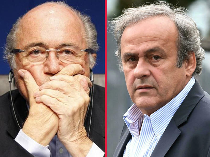 نائب رئيس الاتحاد الدولي السابق لكرة القدم (فيفا)  الفرنسي ميشال بلاتيني - رئيس الاتحاد الدولي السابق لكرة القدم (فيفا) السويسري جوزيف بلاتر 