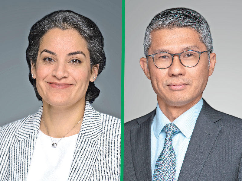 رئيس قطاع الشؤون المالية نعيم آزاد الدين ورئيس قطاع الأسواق نورة العبدالكريم