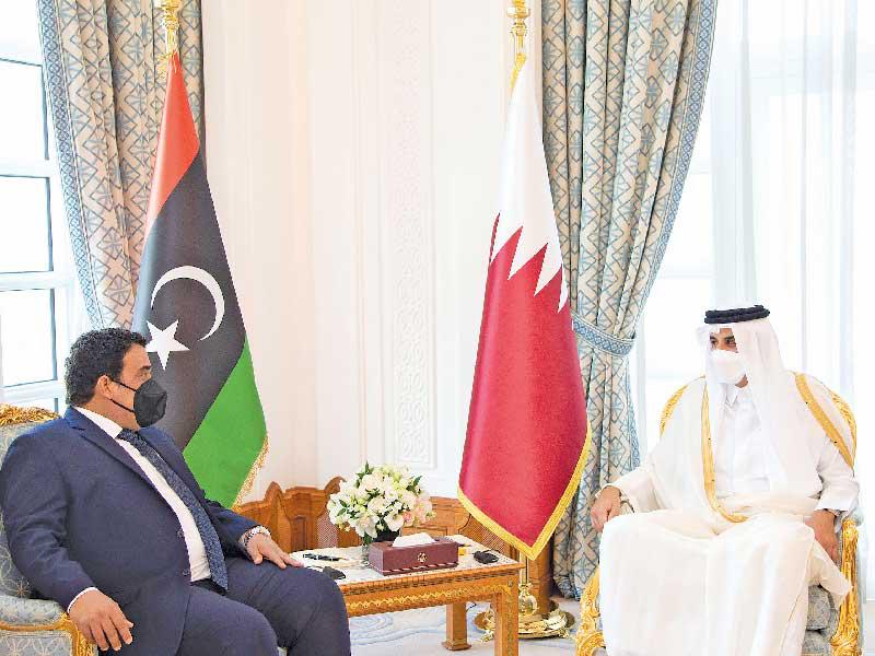  رئيس المجلس الرئاسي محمد المنفي وأمير قطر الشيخ تميم بن حمد