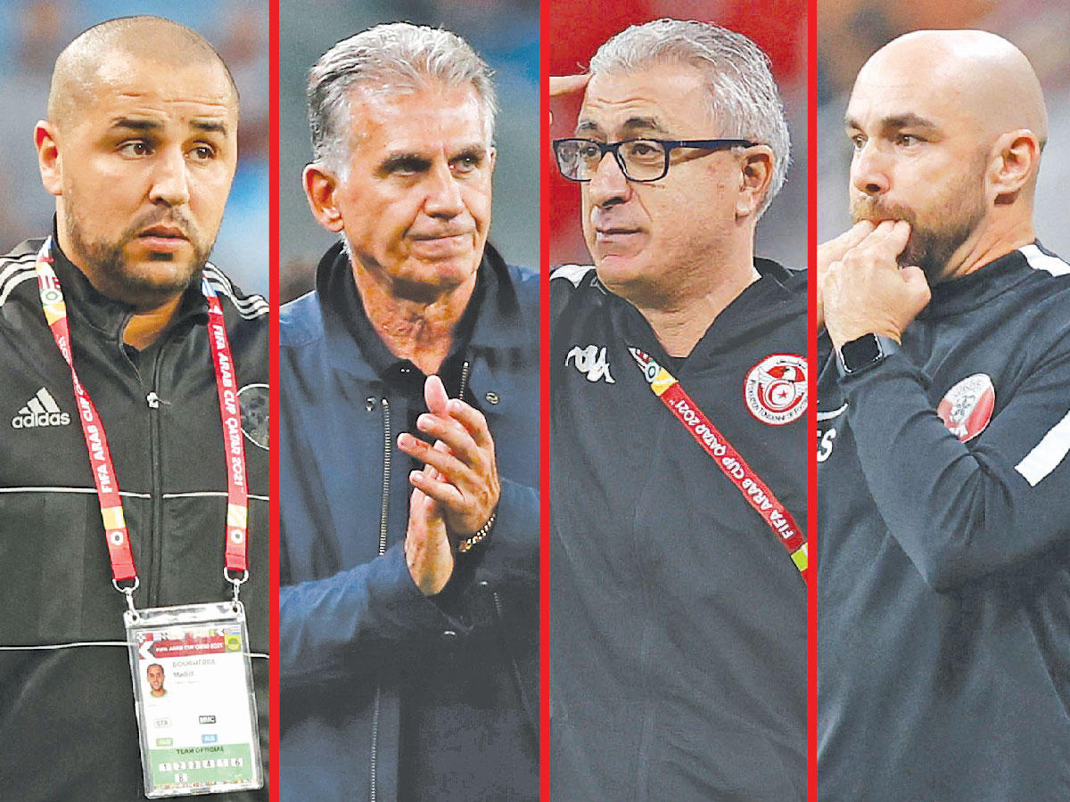 مدرب قطر سانشيز  - مدرب تونس منذر الكبير - مدرب مصر كيروش - مدرب الجزائر مجيد بوقرة 