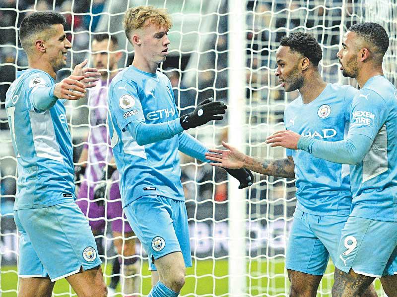 جانب من فرحة لاعبي مانشستر سيتي في المباراة السابقة 