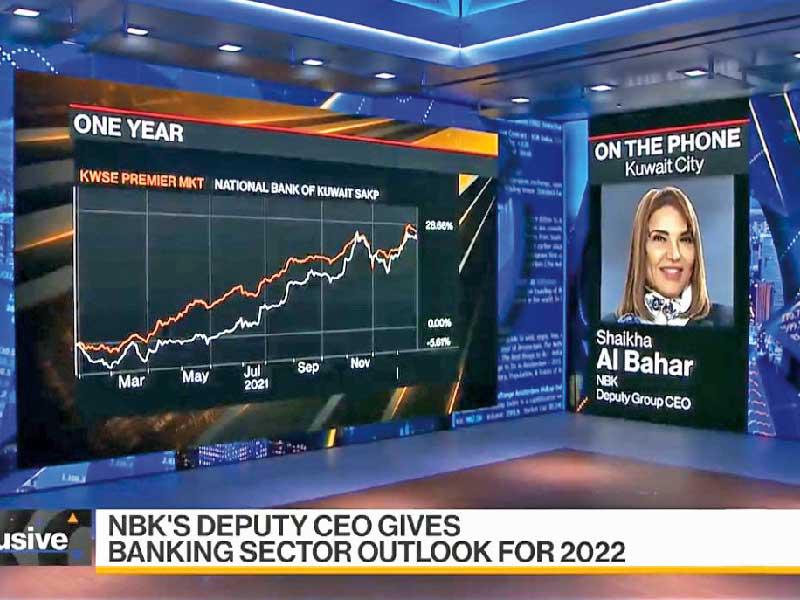  نائبة الرئيس التنفيذي لمجموعة بنك الكويت الوطني شيخة البحر أثناء المقابلة مع بلومبرغ