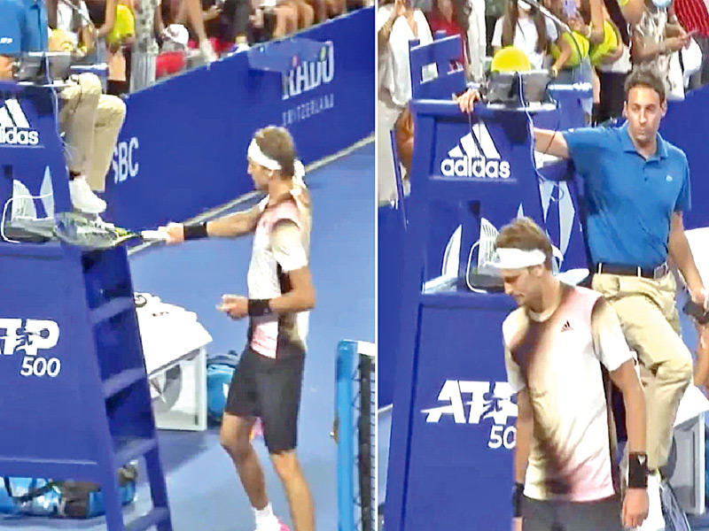 الألماني الكسندر زفيريف يضرب الكرسي