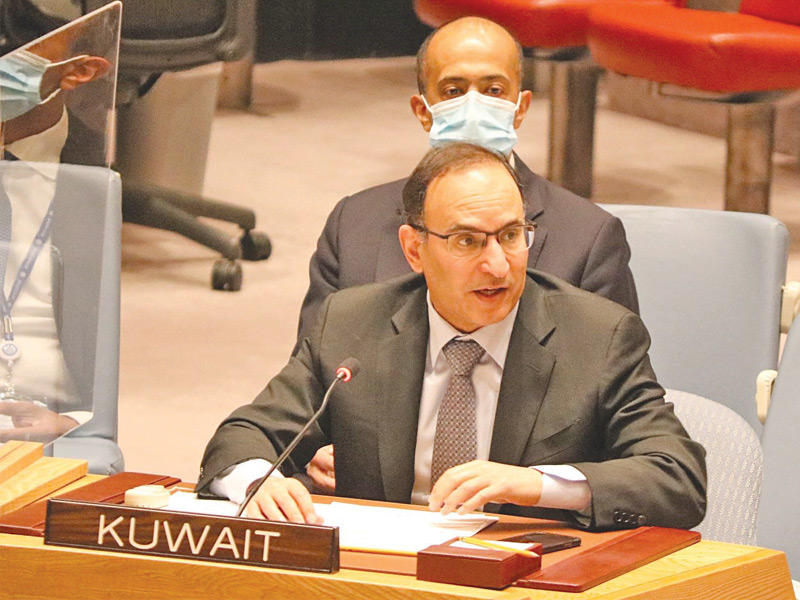  مندوب الكويت الدائم لدى الامم المتحدة السفير منصور العتيبي متحدثاً في جلسة مجلس الأمن