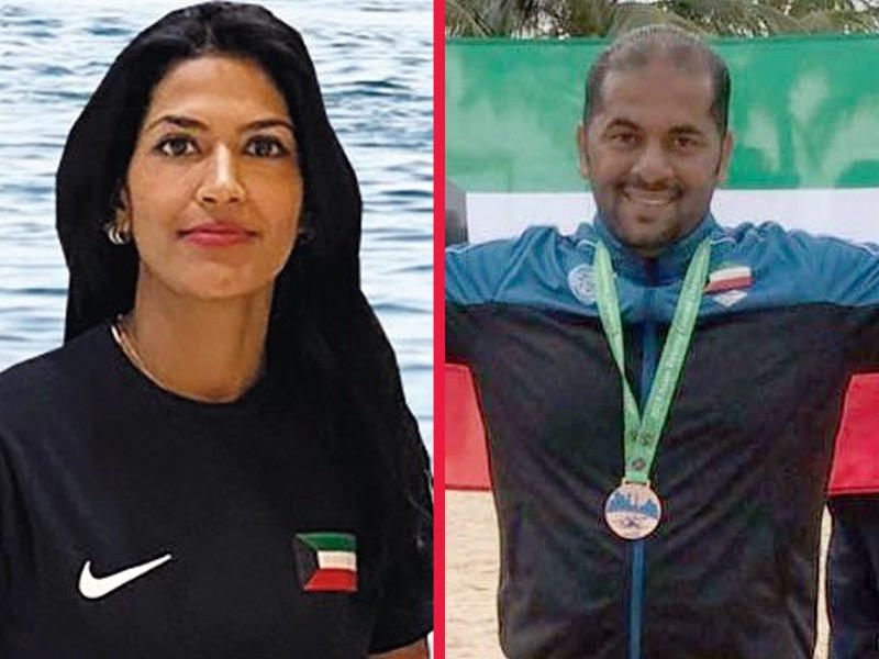 لاعبو منتخبنا الوطني للتجديف محمد السبتي وسعاد الفقعان