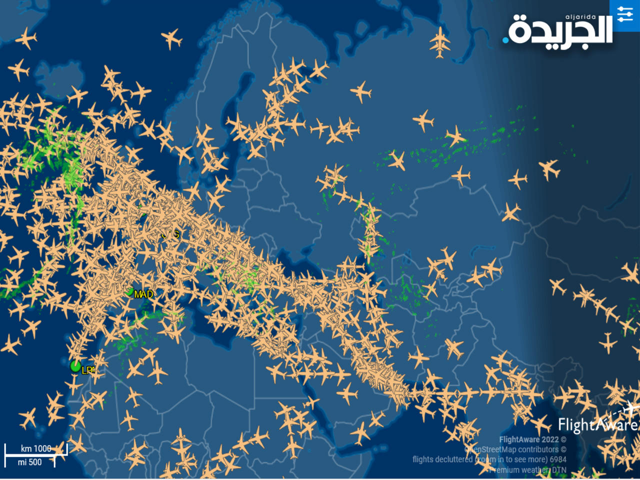 رصد مباشر لحركة الطيران عالمياً