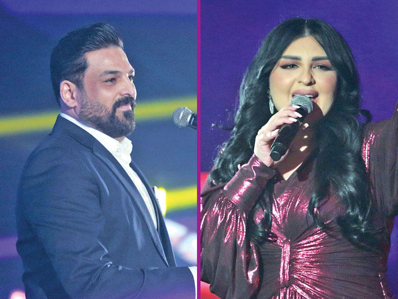 الفنانة أصيل هميم والفنان حسام الرسام خلال الحفل 