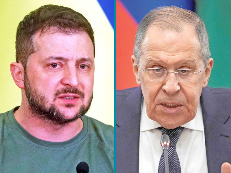 وزير الخارجية الروسي سيرغي لافروف والرئيس الأوكراني فولوديمير زيلينسكي