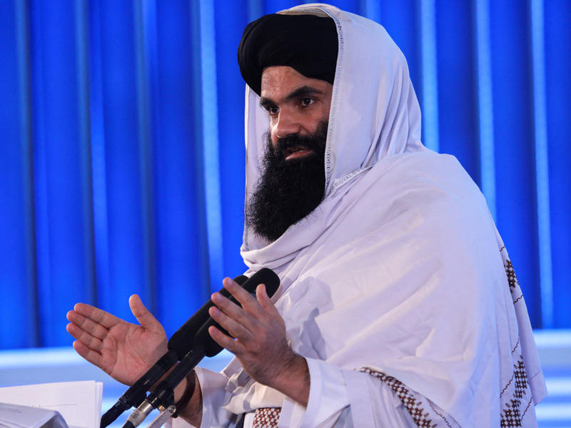 حقاني خلال كلمة أمس في ذكرى الانسحاب السوفياتي من أفغانستان (رويترز) 