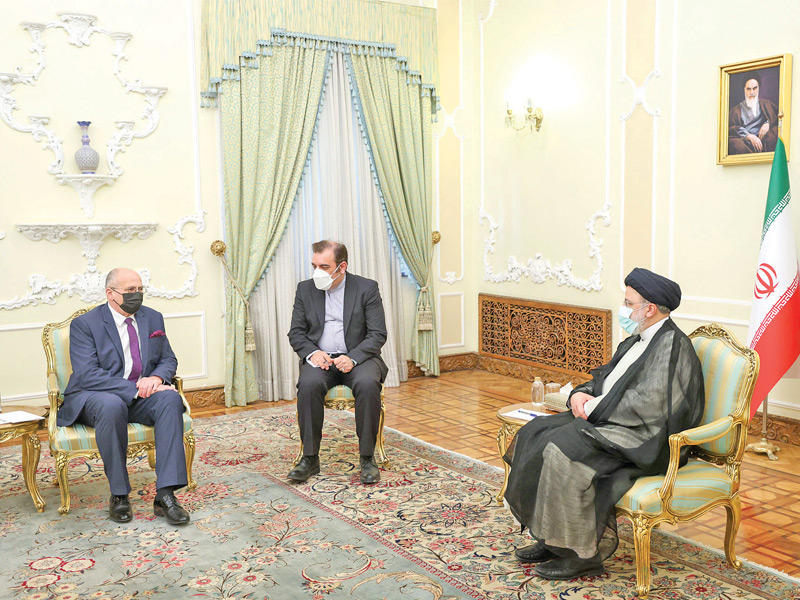 رئيسي مجتمعاً بوزير خارجية بولندا زبيغنيو راو في طهران  (أ ف ب)