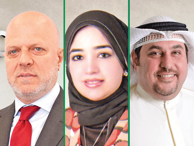  الرئيس التنفيذي في كامكو انفست فيصل صرخوه والرئيس التنفيذي للقطاع المالي هناء طه ورئيس إدارة التسويق وعلاقات المستثمرين مصطفى زنتوت 