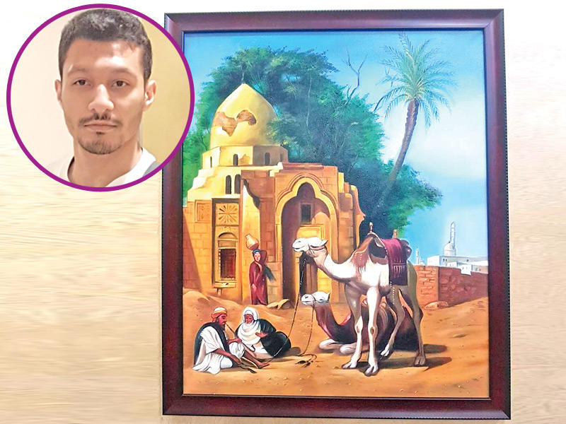 الفنان التشكيلي حسين جوهر ولوحة من أعماله