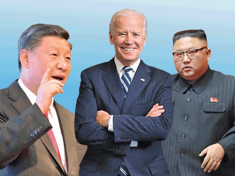 الزعيم الكوري الشمالي كيم جونغ أون - الرئيس الأميركي جو بايدن - الرئيس الصيني شي جين بينغ
