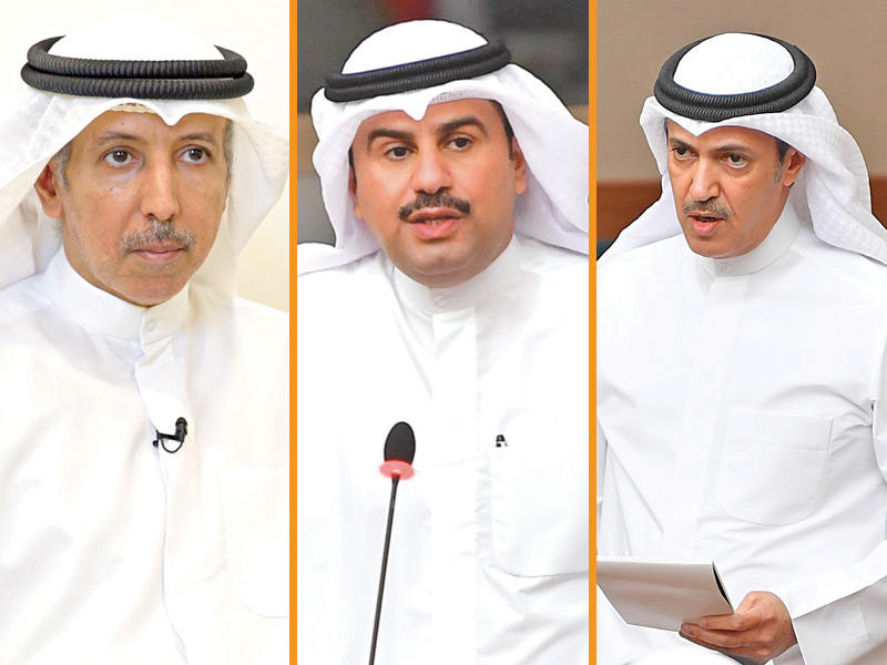 النائب خالد المونس والنائب ثامر السويط والنائب مهلهل المضف